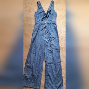 Haute Monde Thin Denim Jumpsuit w/ Knot Size M